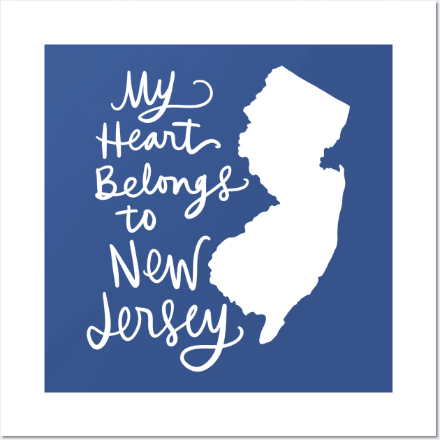 My Heart Belongs To New Jersey: State Pride Calligraphy State Silhouette Wall Art by Tessa McSorley